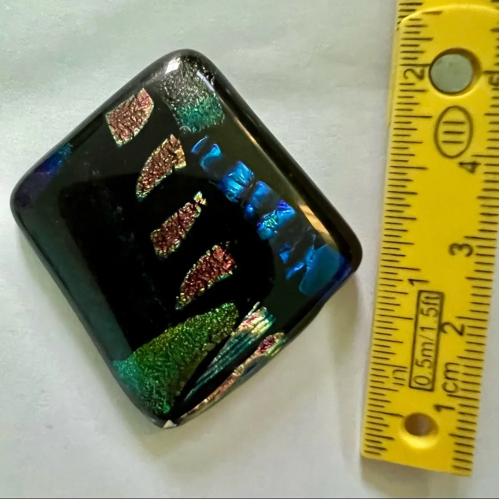 Dichroic Glass cabochon multicolored almost 2 inches multi patterns & surprises